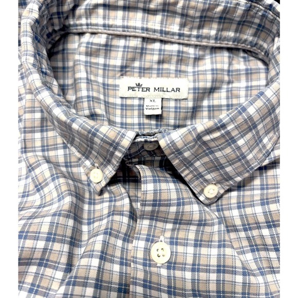 Peter Millar Shirt Men's Size XL Button Down Blue White Orange Pink Plaid - Picture 3 of 3